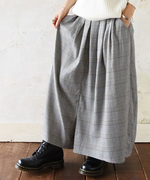 グレンチェックゆるまたルーズパンツ M L レディース 春秋冬 パンツ ポリエステル レーヨン ポリウレタン グレー ブラウン チャコール ゆる ルーズ チェ アンドイット And It Magaseek