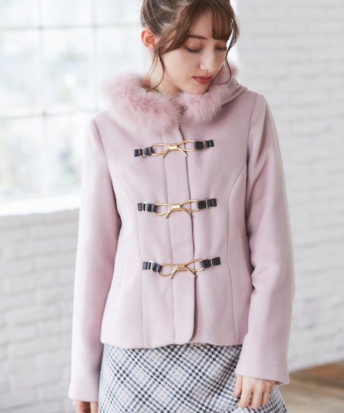 tocco closet(トッコクローゼット)/２ＷＡＹファー付きりぼんビットショートダッフルコート/PINK