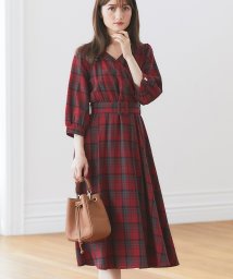 tocco closet(トッコクローゼット)/【美人百花9月号掲載】ベルト付きチェック柄カシュクールワンピース/RED