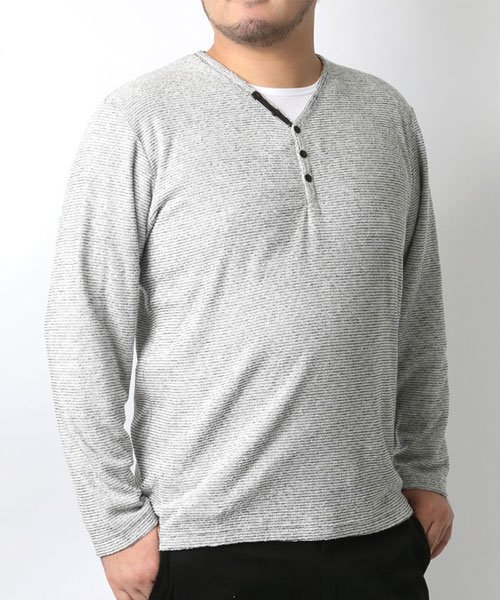 MARUKAWA(大きいサイズのマルカワ)/大きいサイズ ブークレ Ｖヘンリーネック 長袖Tシャツ/ホワイト
