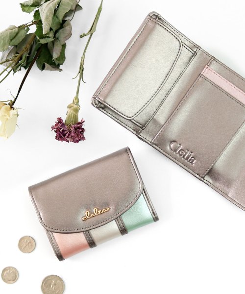 セール 小さい財布 レディース 三つ折り 極小財布 ストライプ フラップ 財布 コンパクトウォレット クレリア Clelia Magaseek