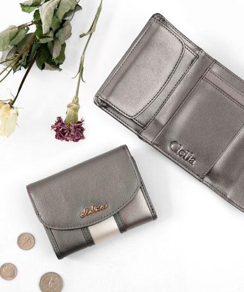 セール 小さい財布 レディース 三つ折り 極小財布 ストライプ フラップ 財布 コンパクトウォレット クレリア Clelia Magaseek