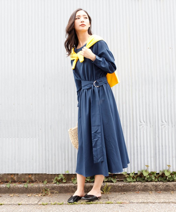 セール 別ベルト付きロングワンピース ワンピース レディース ロングワンピース 秋 冬 春 ベルト Aライン フレア フレアワンピース ウエストマーク シンプル ベーシ Aimoha アイモハ Aimoha Magaseek