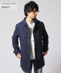 THE CASUAL(ザ　カジュアル)/(スプ) SPU WOOL/700G/30％ メルトンフードJKT(中綿THERMOLITE)ショートステンカラーコート/ネイビー