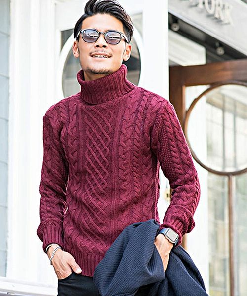 【ラマッタ】ローゲージニット　セーター　ケーブル編み　ウール100　肉厚ざっくり