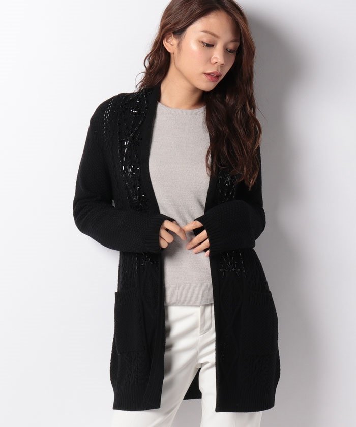 セール ケーブル柄ビーズ刺繍カーディガン ラピーヌ ブランシュ Lapine Blanche Magaseek