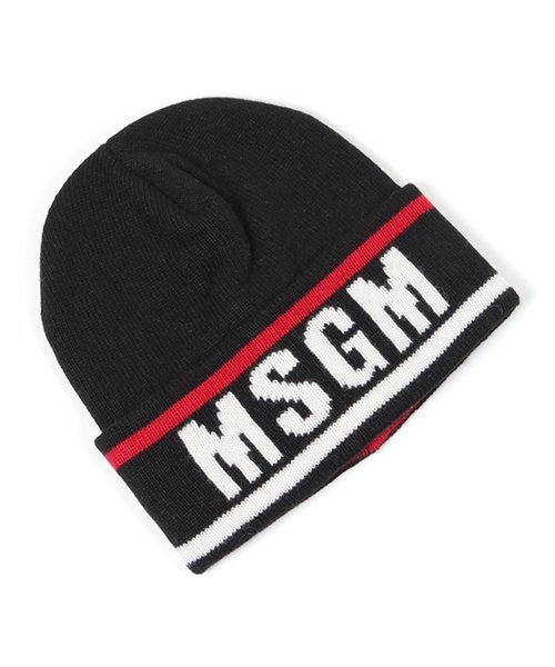 MSGM(MSGM)/2740 ML10 カシミヤ混 ウール ニットキャップ ニット帽 リブ 帽子 ロゴ 99/ブラック他 メンズ/ブラック