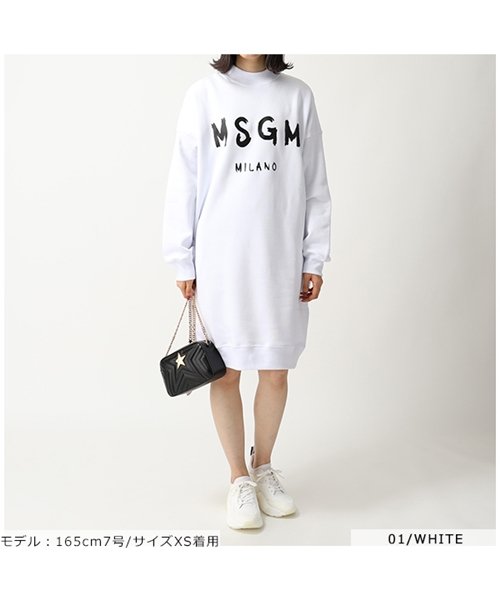 MSGM(MSGM)/2741MDA67 オーバーサイズ スウェット 長袖 トレーナー ワンピース チュニック ペイントロゴ 裏起毛 カラー4色 レディース/WHITE