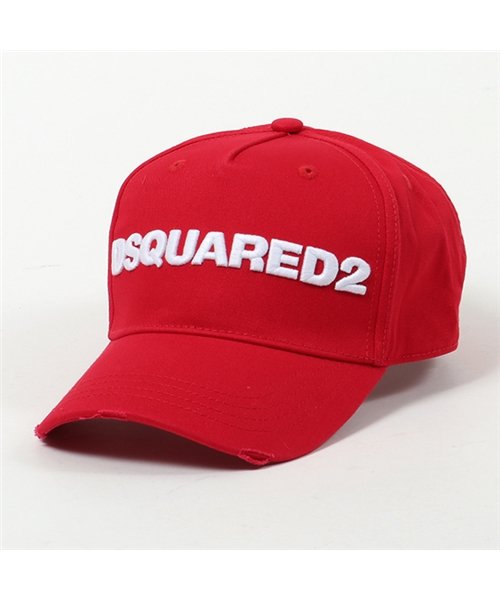 DSQUARED2(ディースクエアード)/BCM0028 05C00001 M818 立体ロゴ刺繍 ベースボール キャップ 帽子 ダメージ加工 メンズ/レッド