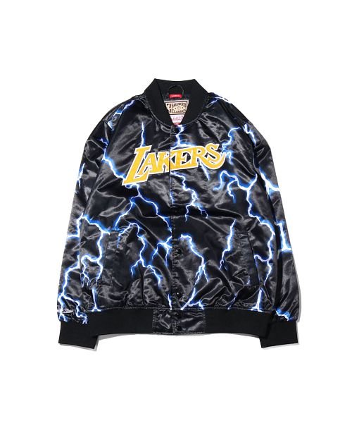 Mitchell＆Ness(Mitchell＆Ness)/ミッチェルアンドネス ライトニング サテンジャケット/ロサンゼルス レイカーズ/ブラック