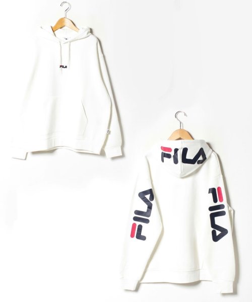 MARUKAWA(大きいサイズのマルカワ)/【FILA】フィラ 大きいサイズ 胸ロゴ刺繍 袖ロゴプリント フードロゴプリント パーカー/ホワイト