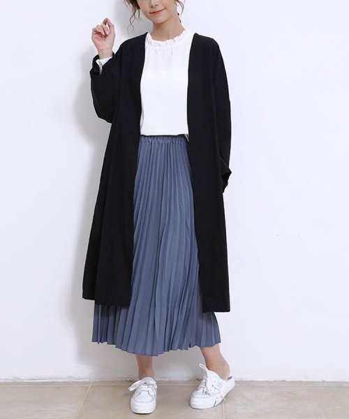 トレンチコート レディース 秋 ノーカラー ロング丈 長袖 コットン ナチュラル ロングコート マキシ丈 膝丈 お洒落 無地 ゆったり ベーシック 7色選べる ドゥーベル Doux Belle Magaseek