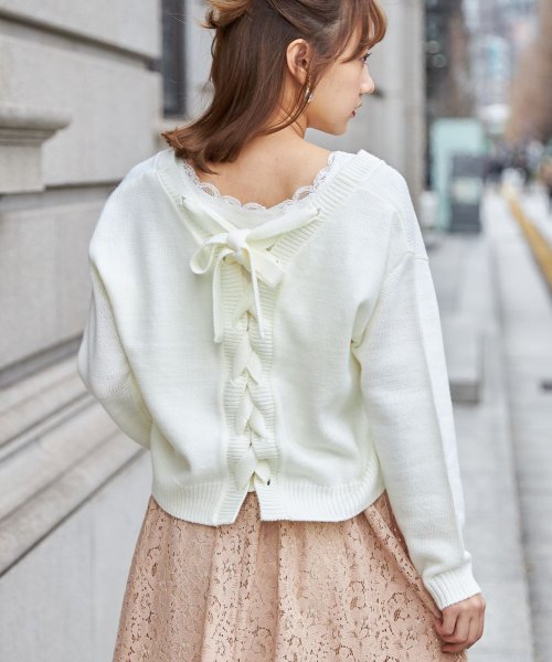 tocco closet(トッコクローゼット)/【美人百花10月号掲載】後ろレースアップデザインカーディガン/Ivory