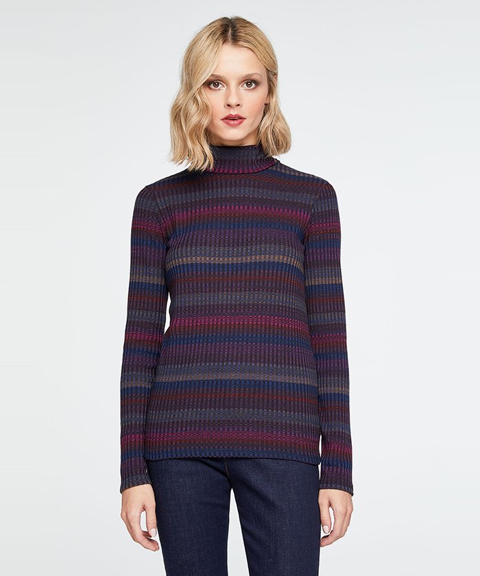 セール リブボーダータートルネックトップス カットソー シスレー レディス Sisley Magaseek