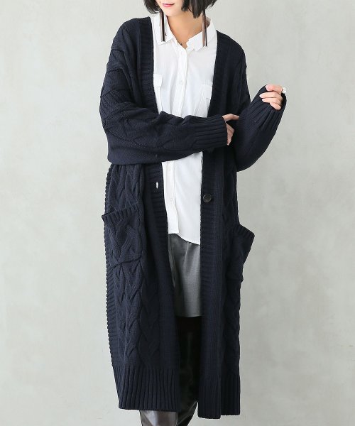 セール ざっくりケーブルニットロングカーディガン オシャレウォーカー Osharewalker Magaseek