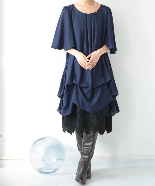 クーポン セール 5 Off 裾レースレイヤード風ワンピース オシャレウォーカー Osharewalker Magaseek