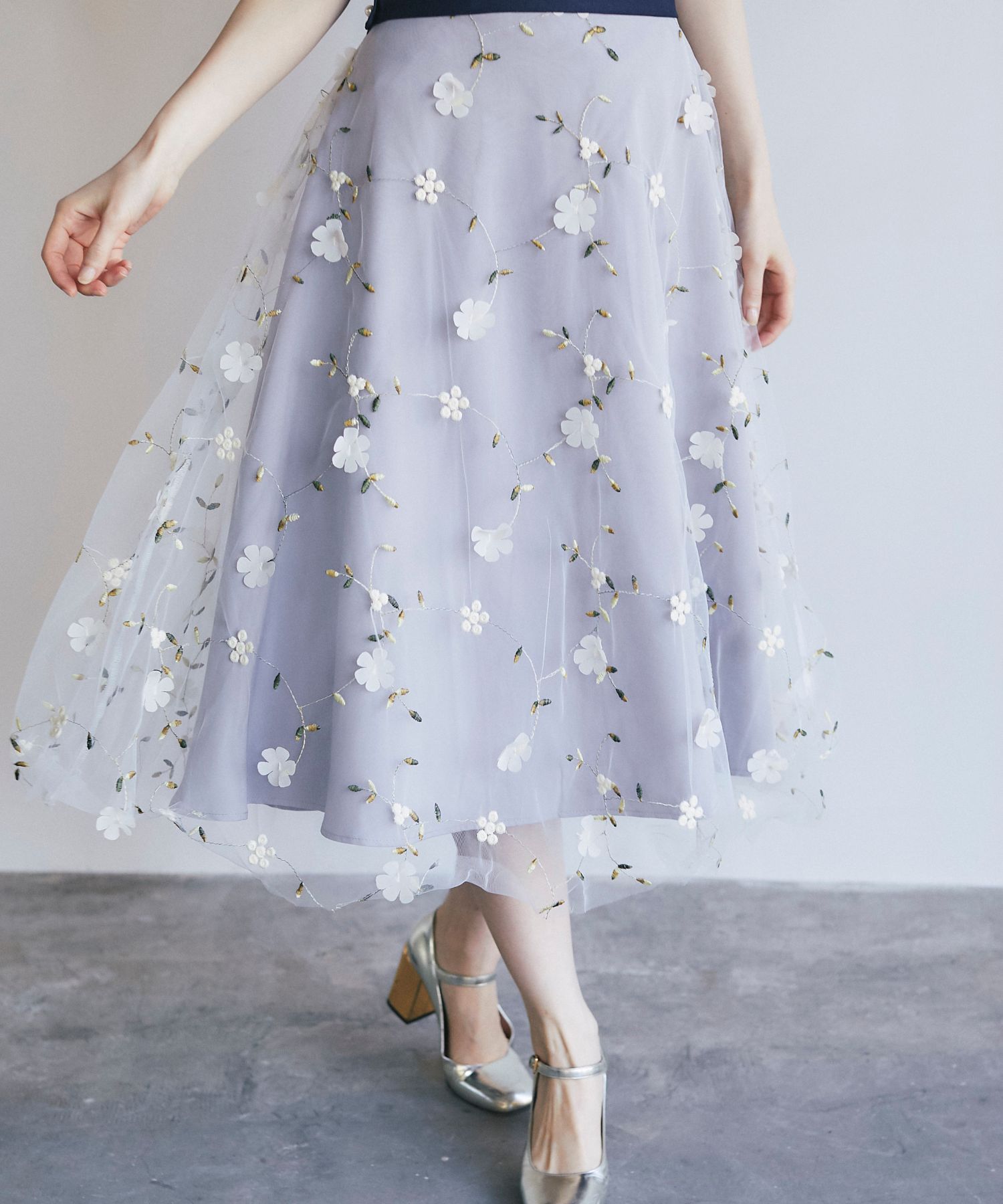 ひし型 3Ｄフラワーモチーフチュールフレアスカート - 通販 - www