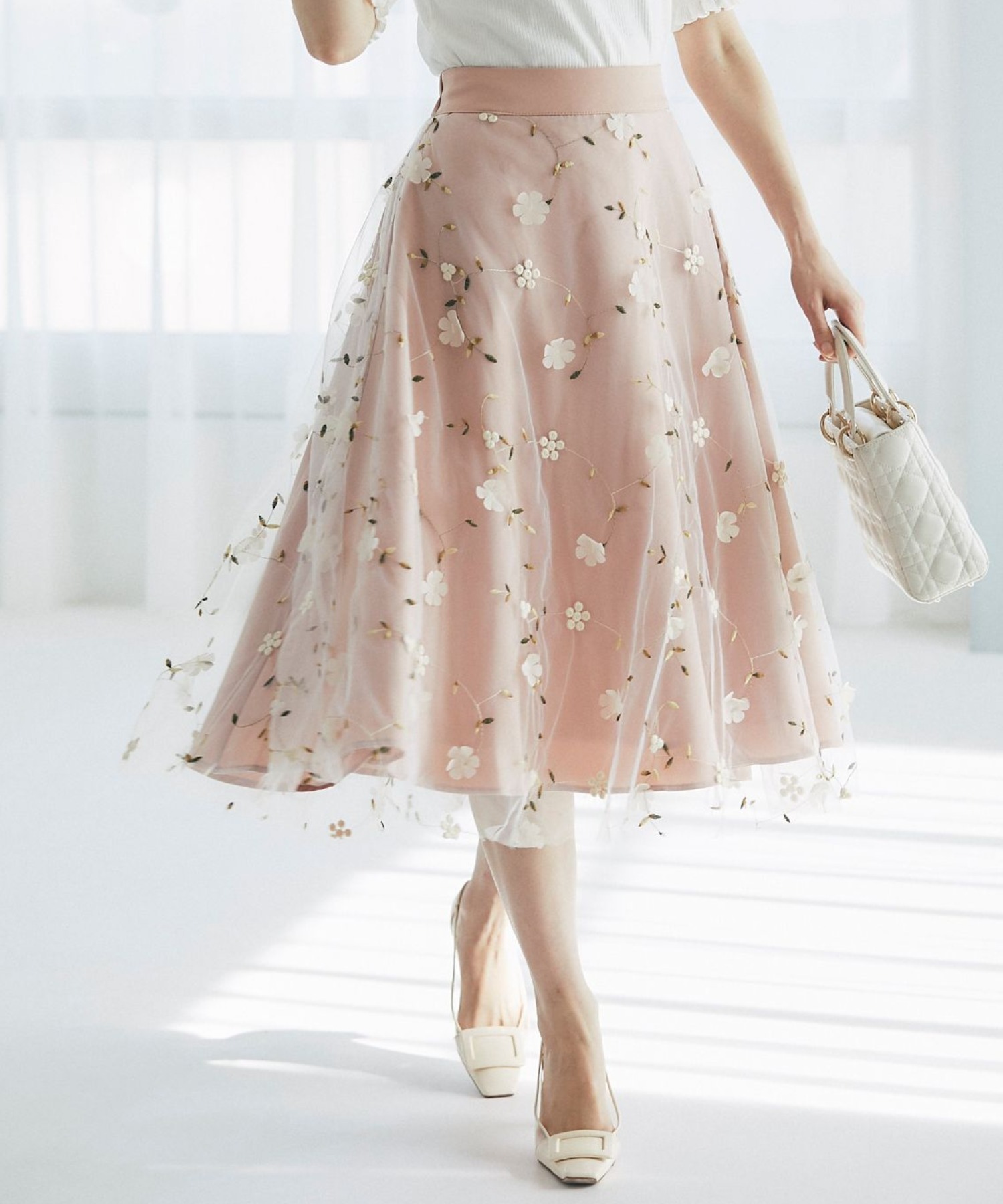 ひし型 3Ｄフラワーモチーフチュールフレアスカート - 通販 - www