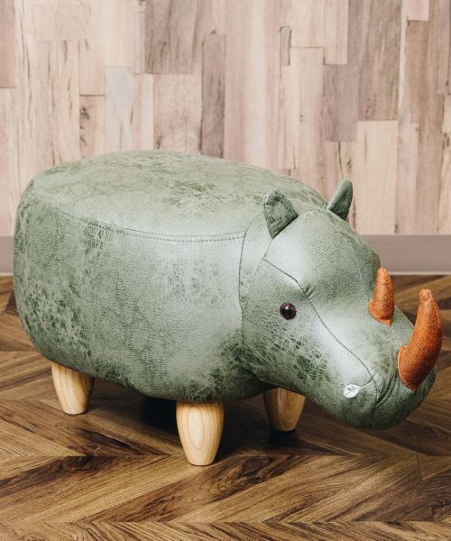 En Fance(アンファンス)/アニマルモチーフのスツール Rhino リノ（サイ）カーキ/メーカー指定色