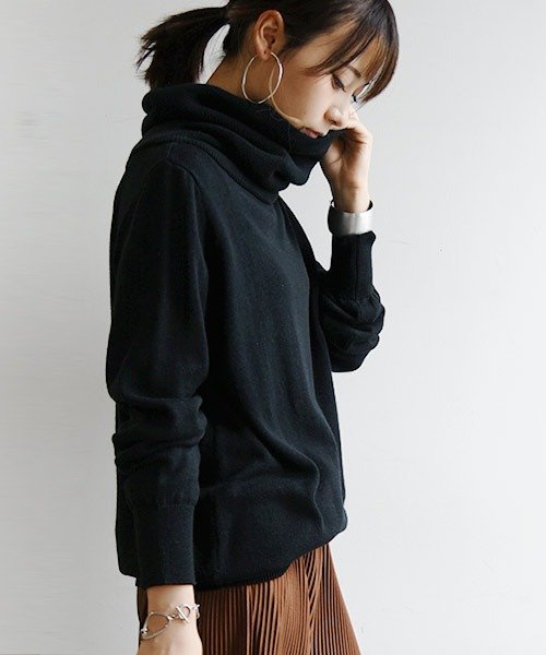 And It ふかくしゅネックコットンニット S M L Ll 3l 4l レディース 秋冬 ニット 綿100 コットン ブラック チャコール オー アンドイット And It Magaseek