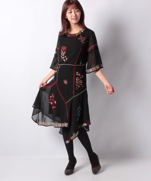 Desigual(デシグアル)/WOMAN WOVEN DRESS 3/4 SLEEVE/ブラック系