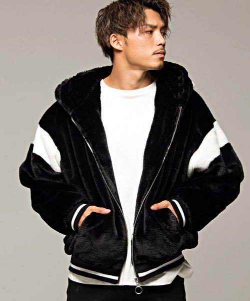 Cavaria キャバリア バックアーチロゴライン切替フード付きジップアップファーブルゾン キャバリア Cavaria Magaseek