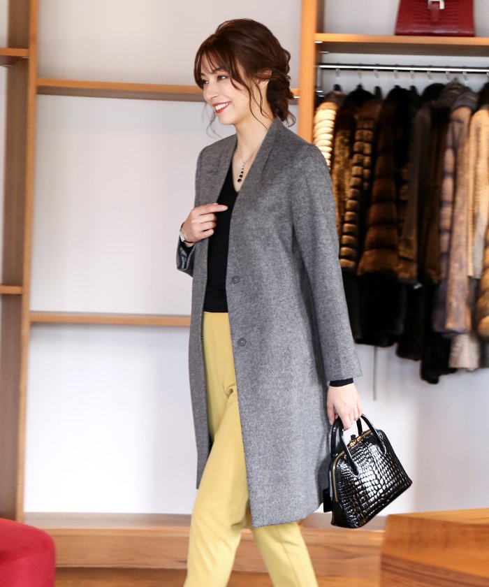 ノーカラーウールコート サンキョウショウカイ Sankyoshokai Magaseek ノーカラーウールコート サンキョウショウカイ Sankyoshokai Magaseek