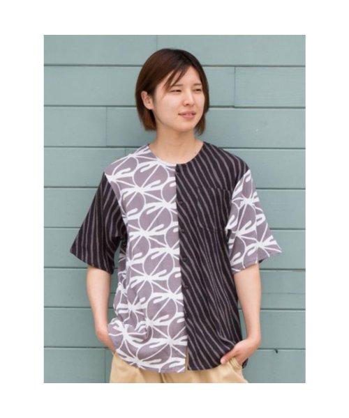 カヤ 紋繋メンズノーカラーシャツ グレー 502762732 カヤ Kaya
