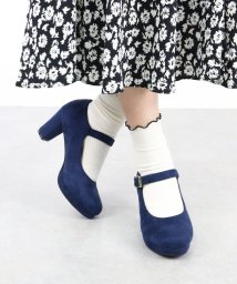 SFW(サンエーフットウェア)/7cmヒール 履きやすい 歩きやすい 走れる パーティー 二次会 結婚式 レディース 靴 ワンピ 韓国 オフィスカジュアル 美脚 靴 チャンキーヒール ストラッ/ネイビースエード