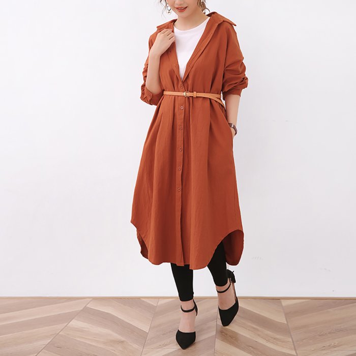 セール アウター レディース 秋 長袖 薄手 ロング丈 ゆったり 無地 フレア シャツ 綺麗め お洒落 レトロ オレンジ グレーカーキ ホワイト ブラック フリーサイズ ドゥーベル Doux Belle Magaseek