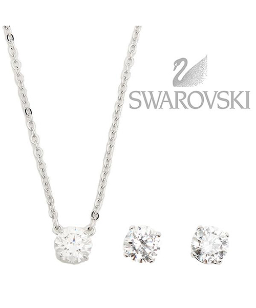 スワロフスキー ネックレス アクセサリー レディース SWAROVSKI 5113468 ATTRACT SET ROUND ペンダント+ピアスセット シルバー