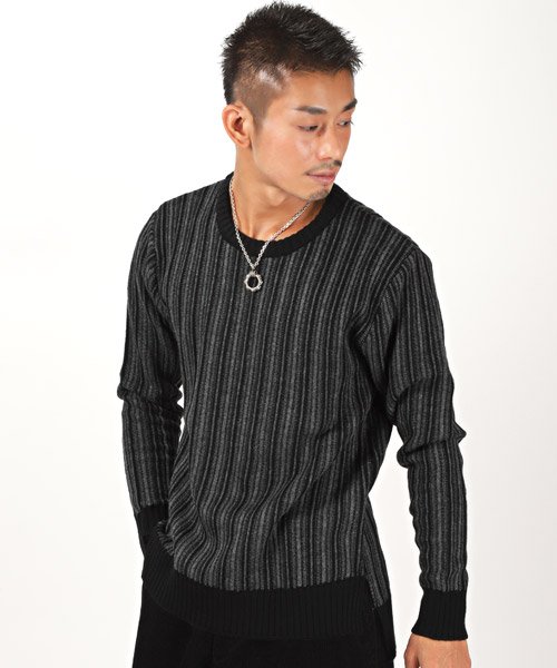 セール 15 Off 5gストライプクルーネックニット ニット セーター メンズ 長袖 ストライプ クルーネック ビター系 Bitter ラグスタイル Luxstyle Magaseek