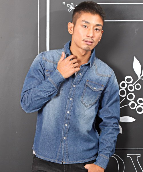 セール デニムシャツ デニムシャツ メンズ ウエスタン 長袖 Bitter ビター系 ラグスタイル Luxstyle Magaseek
