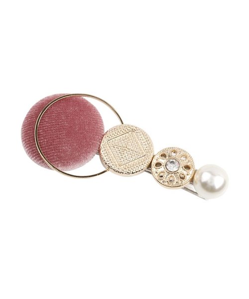 cream dot(クリームドット)/ベロアボタンとメタルの異素材MIXヘアクリップ/ピンク