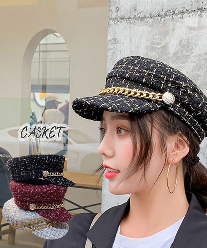 セール 帽子 レディース キャスケット チェック柄 おしゃれ 可愛い マリンキャップ 大人 飾りボタン ミニミニストア Miniministore Magaseek
