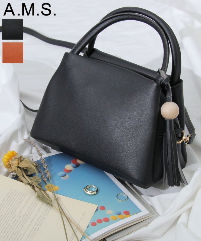 セール A M S エーエムエス Puレザー2wayハンドバッグ ショルダーバッグ タッセル付き エーエムエス A M S Magaseek