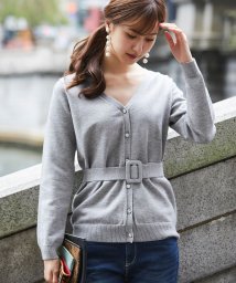 tocco closet luxe(トッコクローゼットリュクス)/ベルト付きシアバター加工クリアビジュー釦カーディガン/GRAY