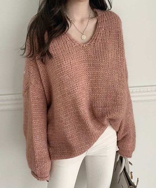 セール 10 Off Naning9 ナンニング スウィートvネックゆるニット トップス 長袖 Vネック ニット ゆったり 体系カバー セーター ナンニング Naning9 Magaseek