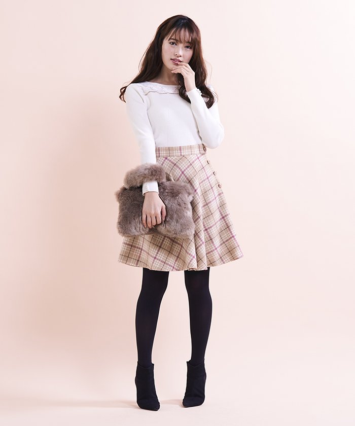 セール シャギーチェックフレアミニスカート レッセ パッセ Laisse Passe Magaseek