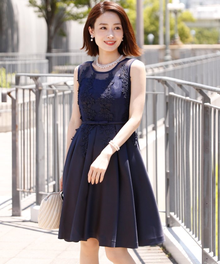 フィット フレアレースドレス 結婚式 お呼ばれワンピース パーティードレス プールヴー Pourvous Magaseek