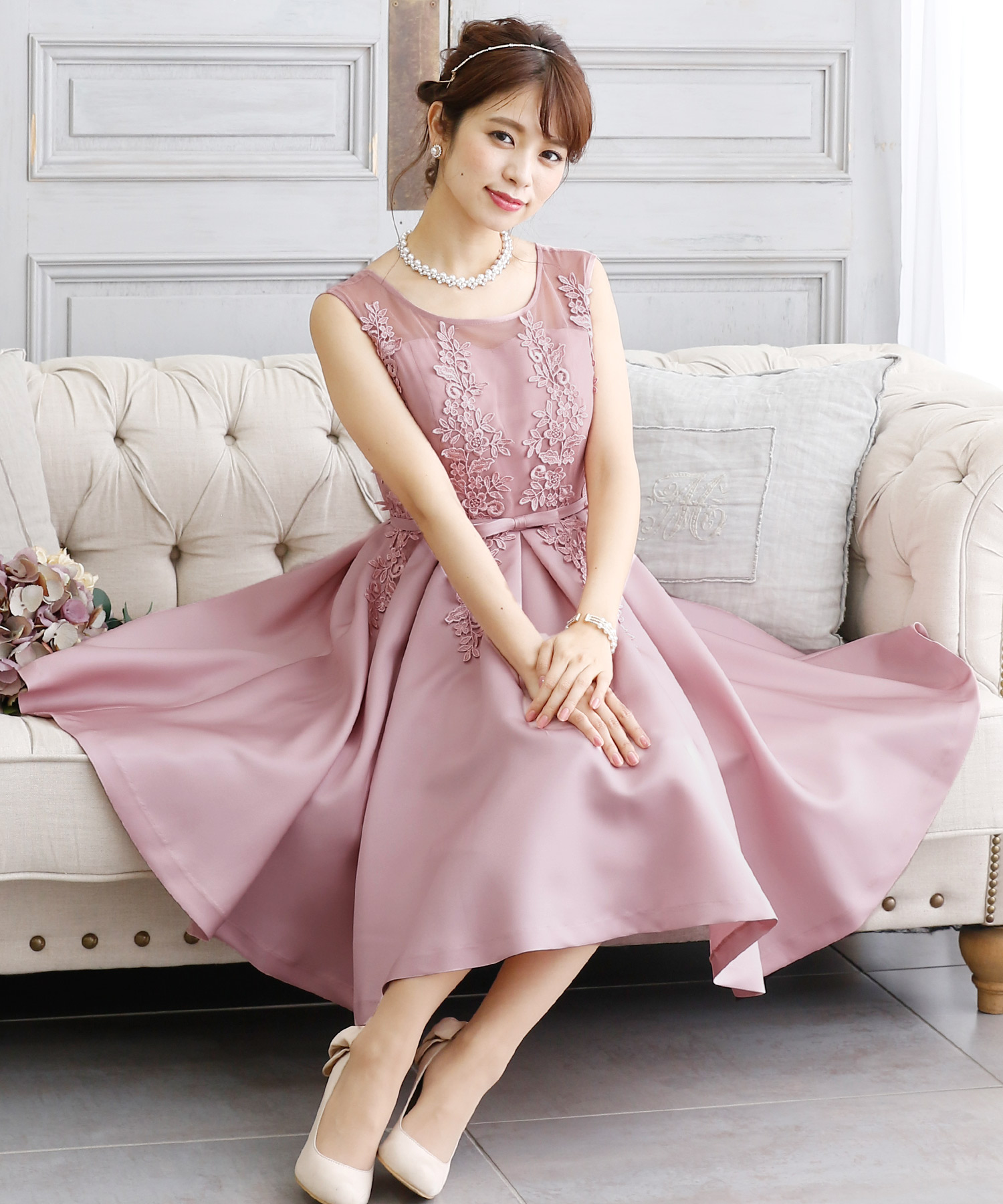 季節のおすすめ商品 お値下げ ピンクパーティーワンピースドレス ひざ丈ワンピース