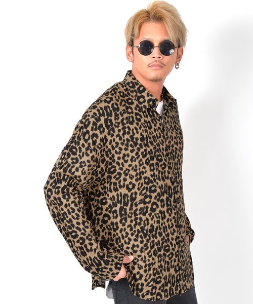 レオパード柄レーヨンシャツ シャツ メンズ 長袖 レオパード柄 豹柄 レーヨン ビッグ ラグスタイル Luxstyle Magaseek