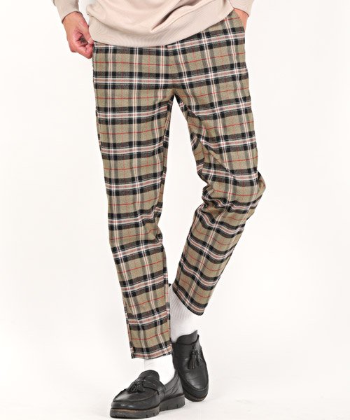 チェックアンクルパンツ チェックパンツ メンズ テーパードパンツ チェック柄 Bitter ビター系 ラグスタイル Luxstyle Magaseek