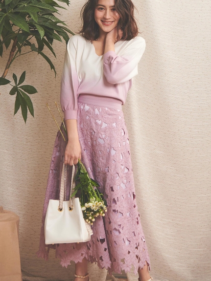 Noela グラデーション レース スカート ミントグリーン