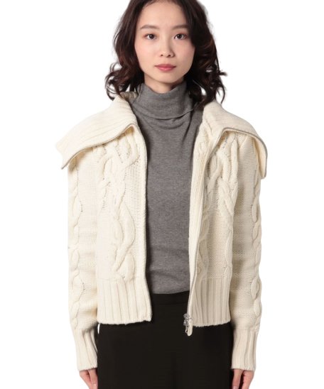 セール ウールスタンドカラーケーブルニットブルゾン ベネトン レディース Benetton Women Magaseek