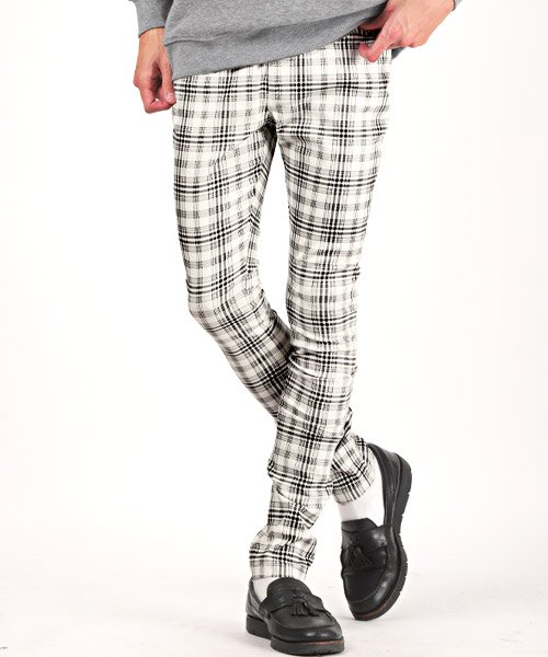セール チェックストレッチスキニーパンツ スキニーパンツ メンズ チェックパンツ ストレッチ ラグスタイル Luxstyle Magaseek