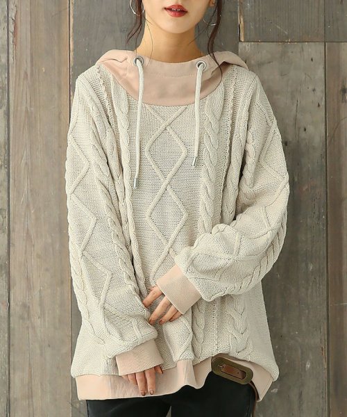 セール N Or異素材ドッキングケーブルニットパーカー オシャレウォーカー Osharewalker Magaseek