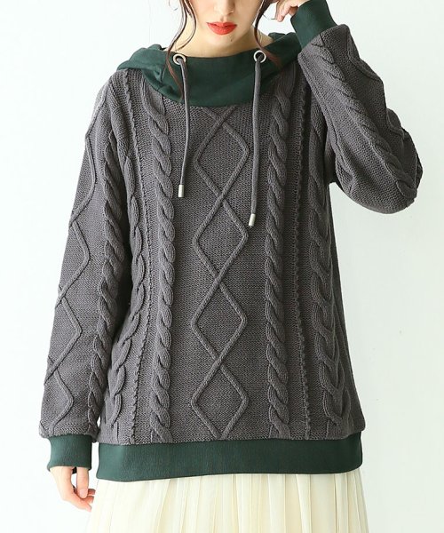 オシャレウォーカー Osharewalker 異素材ドッキングケーブルニットパーカー Magaseek オシャレウォーカー Osharewalker 異素材ドッキングケーブルニットパーカー Magaseek