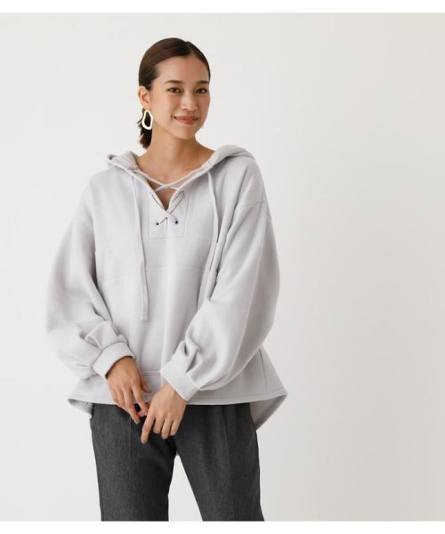 AZUL by moussy(アズールバイマウジー)/LACE－UP LOOSE HOODIE/L/GRY1