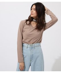 AZUL by moussy(アズールバイマウジー)/BASIC LONG SLEEVE V NECK TEE/BEG